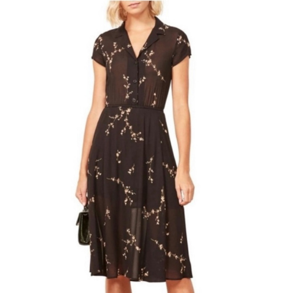Reformation Floral Black Dress sz 8 - Picture 2 of 7